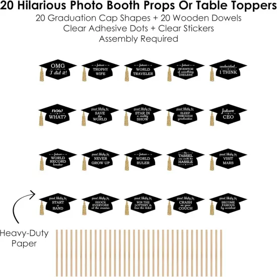 Hilarious Graduation Caps - Gold - Graduation Photo Booth Prop Kit - 20 Count {4}
