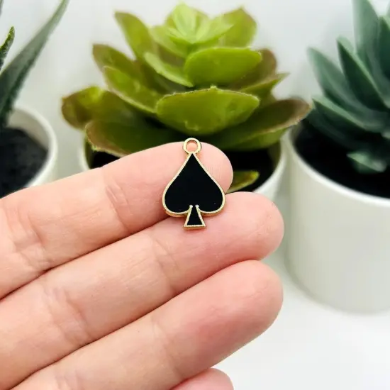 1, 4, 20 or 50 Pieces: Black Playing Card Spade Charms {2}
