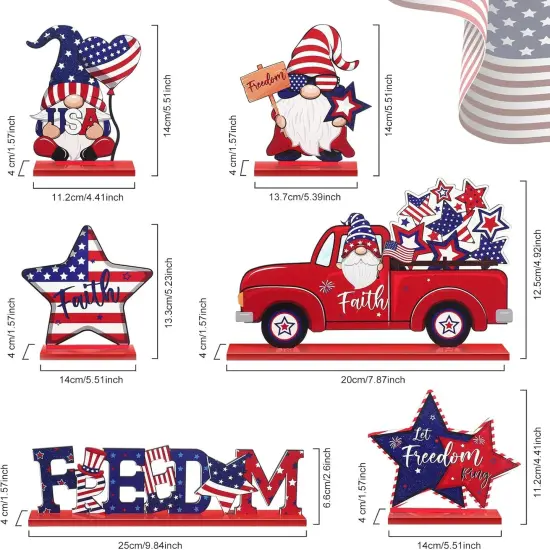 6 Pieces Patriotic Table Decor Memorial Day Table Decorations Wooden Gnome Freedom Truck Star 4th of July {3}