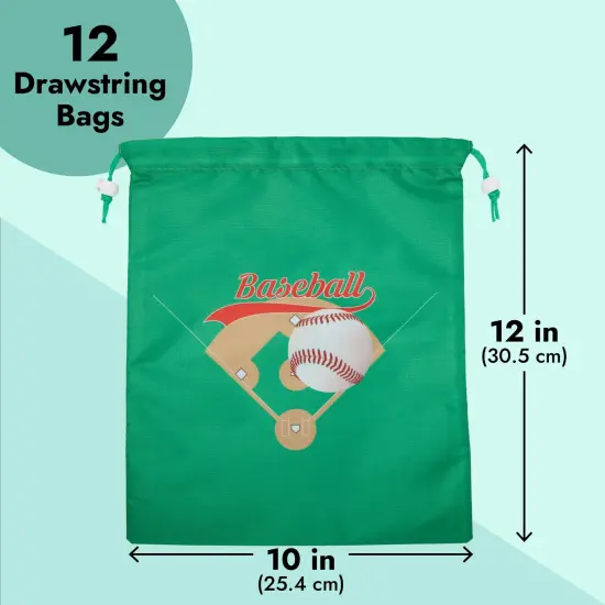 12 Pack of Baseball Party Favor Bags, Drawstring Pouches for Birthday, Baby Shower, Sports Party (12 x 10 In) {3}