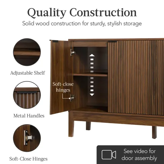 Best Choice Products 4-Door Reeded Storage Cabinet w/ Soft-Close Doors, Multipurpose Accent Furniture Walnut {4}
