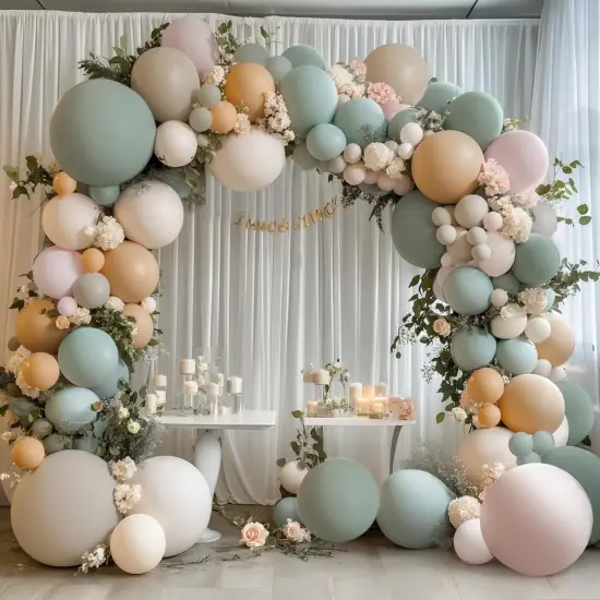 Dusty Green Nude Pink Balloons Arch Kit, Double Stuffed Pastel Balloon Arch Dark Light Green Blush Nude Cream White Sand Tan Pink Balloons for Wedding Birthday Party Woodland Baby Shower Decorations {1}