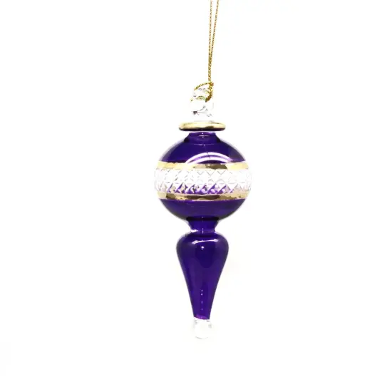 Lattice Glass Ornaments With Gold Accents - Purple Ball with Finial {1}