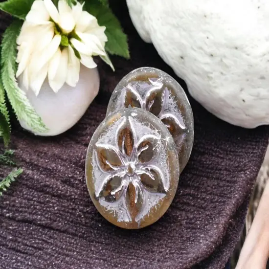 *4* 18mm Metallic Pink Washed Crystal Picasso Table Cut Hawaiian Flower Coin Beads {4}