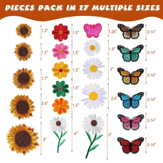 36 Pieces Flower Iron On Embroidered Patches Sunflower Cute Sew On Applique Patches for Clothing Large Colorful Decorative Patches for Clothes Dress Hat Jeans DIY (Butterfly, Sunflower, Daisy) {6}