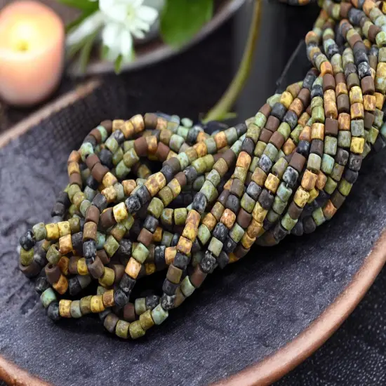 6/0 Aged Matte Aged Multi Color Picasso Bugle Beads (20" Strand) {5}