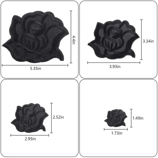 8 Pieces 8 Pieces Black Iron On Rose Flower Patches for Clothes Fabric Repair Patches 4 Size Embroidered Sew On Flower Patches Applique Patches for Jacket Jeans Clothes Hats Shoes Bags {4}