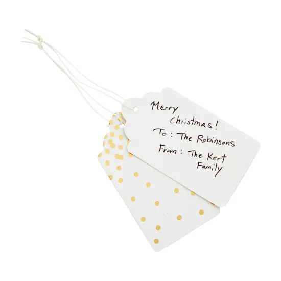 120 Pcs Gold Foil Paper Gift Tags with String for Christmas, Weddings, Party Favors, Stripes and Polka Dots Design (1.8 x 3.2 In) {5}