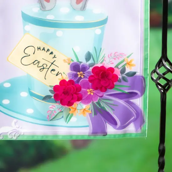 Happy Easter Floral Hat Garden Flag 2 Sided {3}