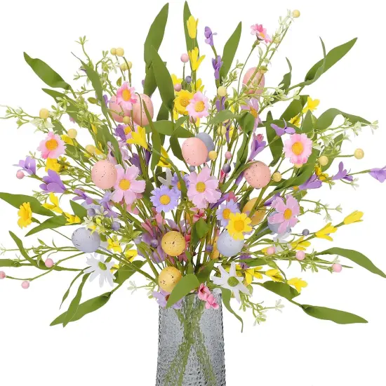 6 PCS 20 inch Easter Decorations Easter Egg Flowers Stem Artificial Spring Floral Easter Sprays Picks with Berry Stems for Easter Home Vase Arrangement Table Centerpieces {1}