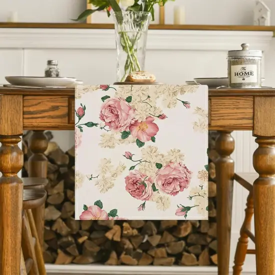 Spring Pink Peony Table Runner 13x72 Inch Spring Pink and Yellow Flowers Kitchen Dinning Table Decoration for Indoor Outdoor Home Party D&eacute;cor {2}