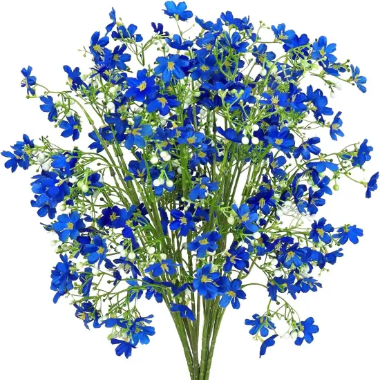 Flowers 8PCS Silk Flowers with Long Stems, Fake Flowers Bulk Fake Babys Breath, Royal Blue Flowers for Tall Vase Outdoor Garden Wedding Party Home Table Centerpiece {1}