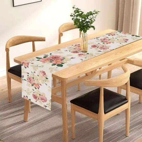 Spring Pink Peony Table Runner 13x72 Inch Spring Pink and Yellow Flowers Kitchen Dinning Table Decoration for Indoor Outdoor Home Party D&eacute;cor {4}