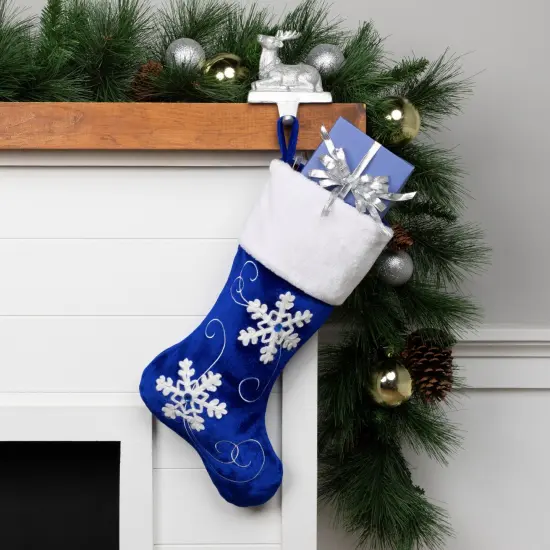 Northlight 20.5-Inch Royal Blue Velvet and White Snowflake Christmas Stocking {1}