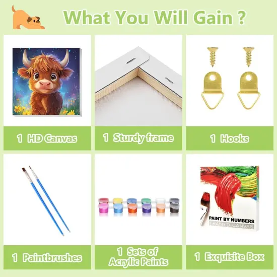 Cow Paint by Numbers Kit for Adults Framed, Cow Paint by Number with Frame, Painting by Numbers for Gifts and Home Decor {4}