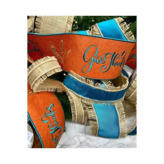 4" Embroidery Give Thanks Felt Ribbon: Orange (5 Yards) {2}