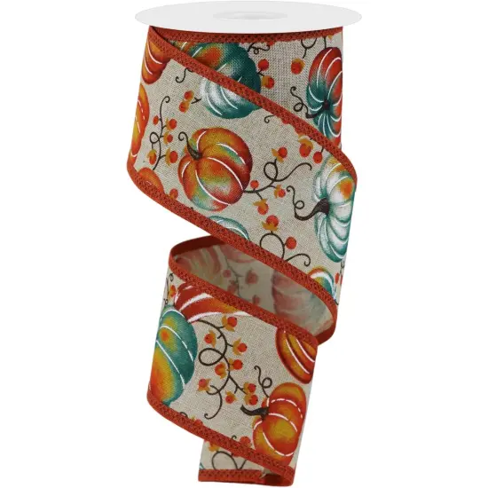 2.5" Pumpkins Bittersweet Ribbon: Light Natural (10 Yards) {1}