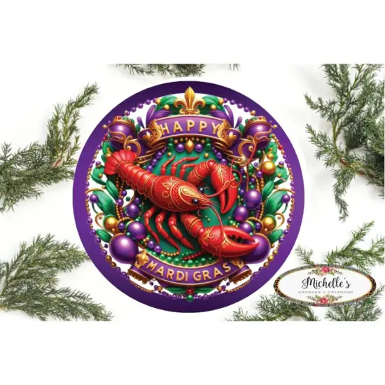 Happy Mardi Gras Crawdad Round Sign {1}