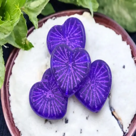 *4* 22mm Purple Washed Sapphire Heart Beads {4}