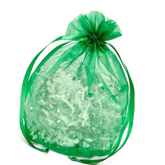 Wide Round Flat Bottom Organza Bags 6 1/2 '' X 4 '' X 7 '' for Gift Packaging Emerald {3}