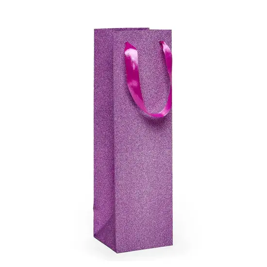 4 1/8'' x 4 1/8'' x 14 1/4'' Glitter Grain Bags for Upscale Wine Presentation Purple {2}