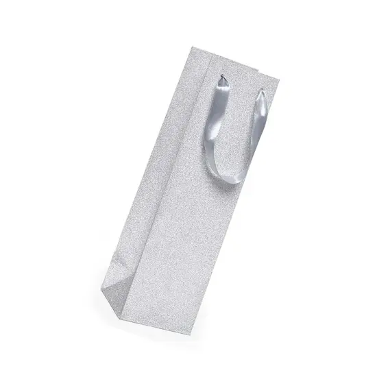 Stylish Glitter Grain Wine Totes Large Size 4 1/8'' x 4 1/8'' x 14 1/4'' Silver {2}