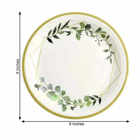 24 White 9" Round Geometric Eucalyptus Design PAPER DINNER PLATES Party Supplies {4}