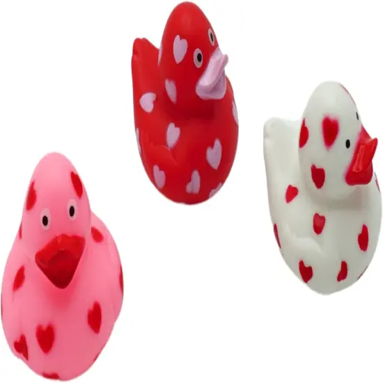 4E's Novelty 24 Pack Valentines Rubber Duck: 2" Mini Red Rubber Ducky with Heart {2}