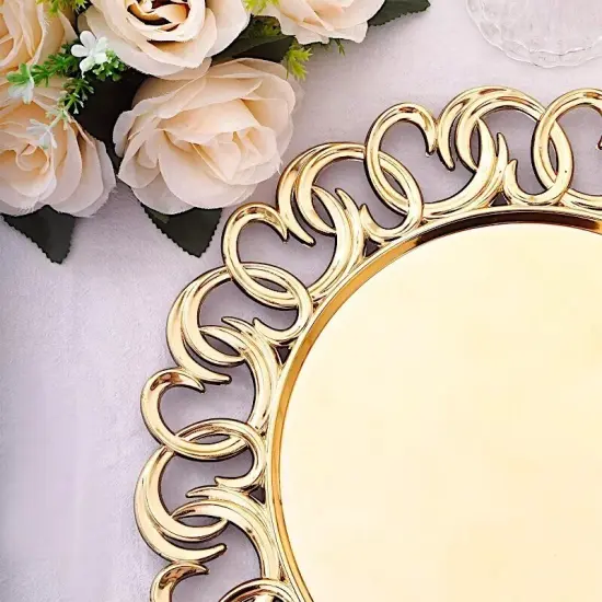 6 Metallic Gold 13" Round Plastic CHARGER PLATES Entwined Swirl Rim Party Events {3}