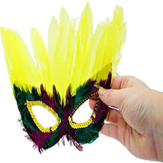 4E's Novelty 12 Pack Bulk Mardi Gras Masks With Feathers for Adult Men Women, Masquerade Party Masks for Mardi Gras Outfit Accessories {6}