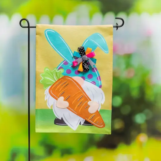 Gnome Bunny Easter Garden Flag 2 Sided Burlap {2}