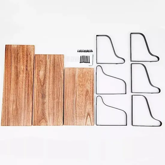 3 Natural Rectangular Wood FLOATING SHELVES Metal Brackets Room Home Decorations {2}
