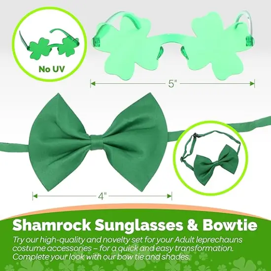 4E's Novelty St Patricks Day Glow in the Dark Suspenders, Shot Glass, Shamrock Glasses, Bowtie Accessories Set for Women, St Patricks Day Outfits for Men Leprechaun Costume {5}