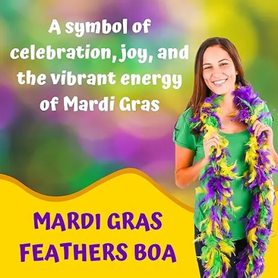 4E's Novelty 2 Pcs Mardi Gras Feather Boa 6 Ft / 72 Inch Long - Great Accessory for Mardi Gras Outfits for Women & Men, Mardi Gras Costumes for Party {5}