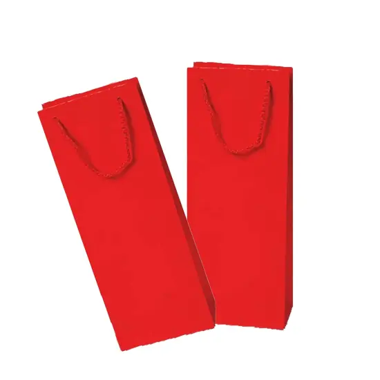 Deluxe Glossy Paper Wine Bottle Euro Tote 5" x 3" x 13 1/4" Red {6}
