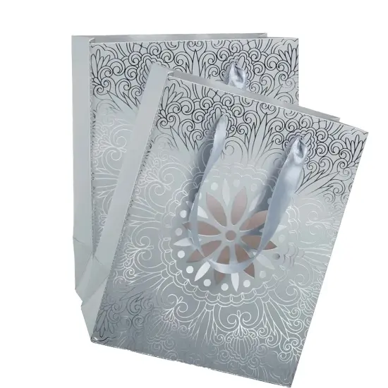 Medallion Euro Totes 10 1/4'' x 4 3/4'' x 12 5/8'' for Gifts and Events Silver {6}