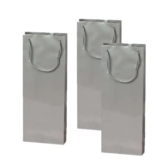 Chic Glossy Paper Wine Bottle Euro Tote 5" x 3" x 13 1/4" Silver {5}