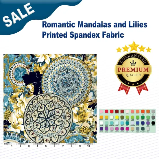 Romantic Mandalas and Lilies Printed Spandex Fabric {2}