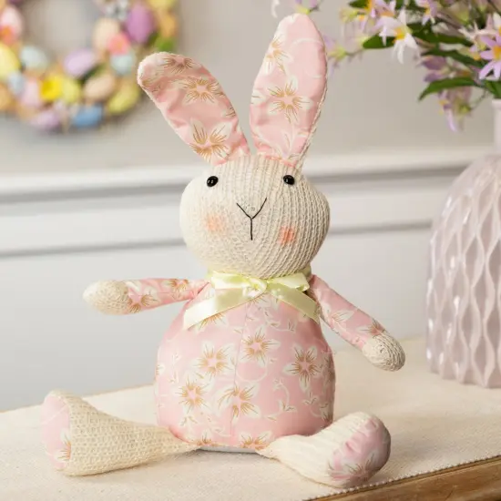 Northlight Floral Easter Bunny Rabbit Spring Figure - 17" - Pink and Cream {1}