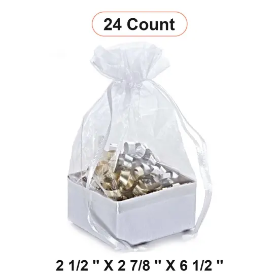 Box On The Bottom Organza Bags 2 1/2 '' X 2 7/8 '' X 6 1/2 '' Gifts White {1}