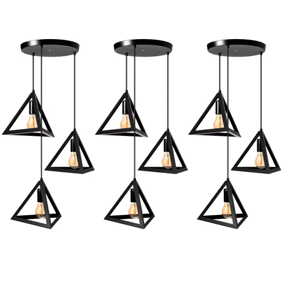 Set of 3 Quickway Imports Modern Black Chandelier - 3-Bulb Triangle-Shaped Ceiling Hanging Light Fixture for Living Room, Bedroom, and Dining Room D&eacute;cor {1}