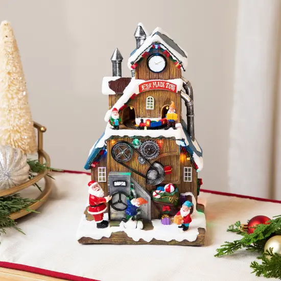 Northlight LED Lighted and Musical Christmas Village Elf Made Toys Shop - 11.5" Multi {1}