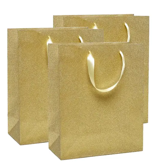 10 1/4'' x 4 3/4'' x 12 5/8'' Glitter Grain Totes for Retail and Gift Displays Champagne {5}