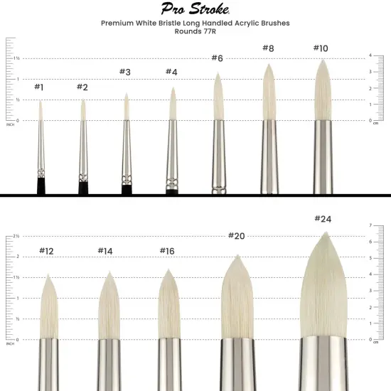 Creative Mark Pro Stroke Premium White Chungking Hog Bristle Artist Paint Brush - Rounds Set of 5 - Natural Bristle Brush w/ Soft Touch Handle for Oils, Watercolors, Acrylics, Alkyds, Caseins {5}
