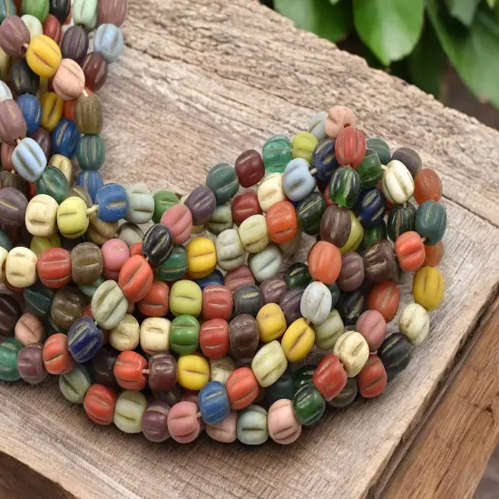 Mixed Pompeii "Melon" Round Beads (24" Strand) - Indonesian Glass {3}