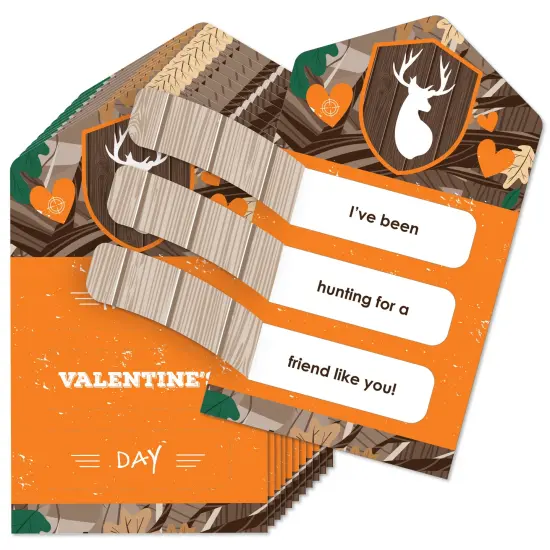 Big Dot of Happiness Gone Hunting - Deer Hunting Camo Cards for Kids - Happy Valentine's Day Pull Tabs - Set of 12 {1}