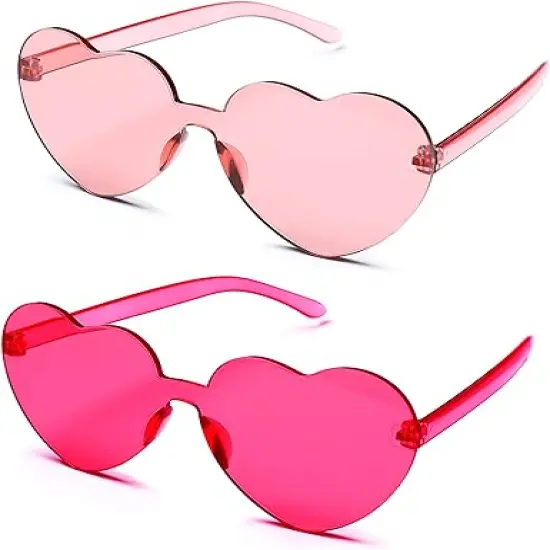 4E's Novelty Heart Shaped Sunglasses for Women (2 Pack) - Cute Pink Heart Sunglasses for Parties, Festival & Valentines Hot Pink Accessories for Women {1}