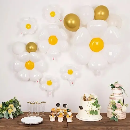 10 White and Yellow Daisy Flower Assorted Mylar Foil BALLOONS Party Decorations {3}
