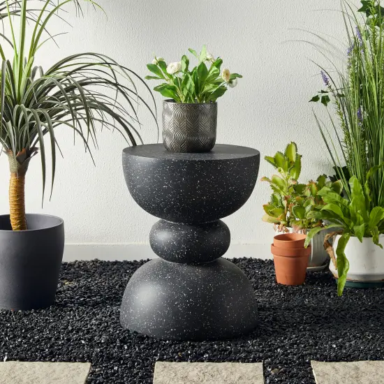Set of 2 17.25"H Multi-functional MGO Faux Terrazzo Garden Stool or Planter Stand or Accent Table Black {11}