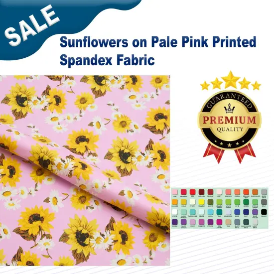 Sunflowers on Pale Pink Printed Spandex Fabric {2}